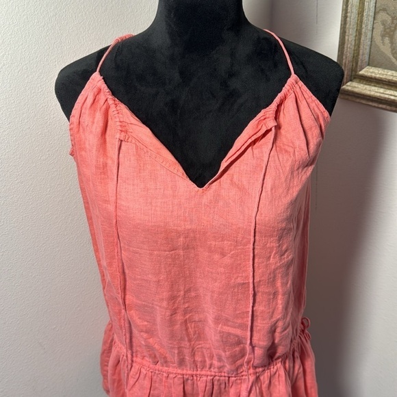 J. Crew Sz XS 100% Linen Boho‎ split collar ties ruffle bottom waist ties Sz XS - Picture 2 of 6